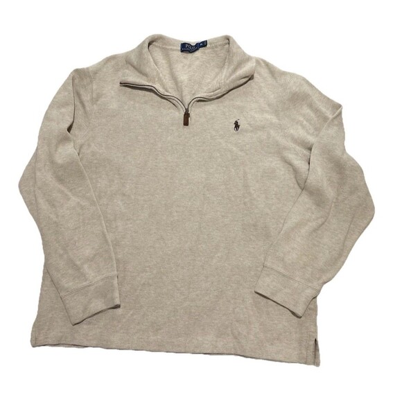 Polo Ralph Lauren Men's XL Beige Pullover Quarter Zip Sweater Brown Pony
